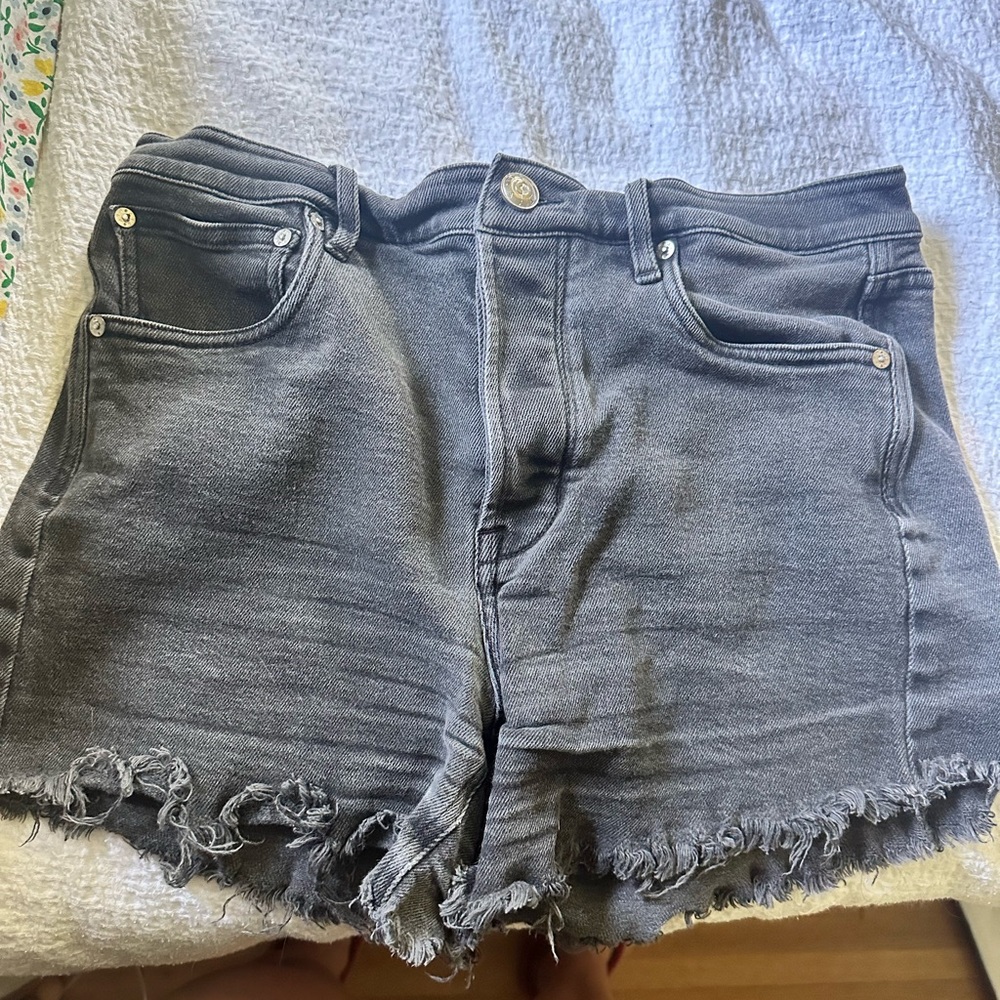 AYR black Jean Shorts with Frayed Hem and Distressed Details